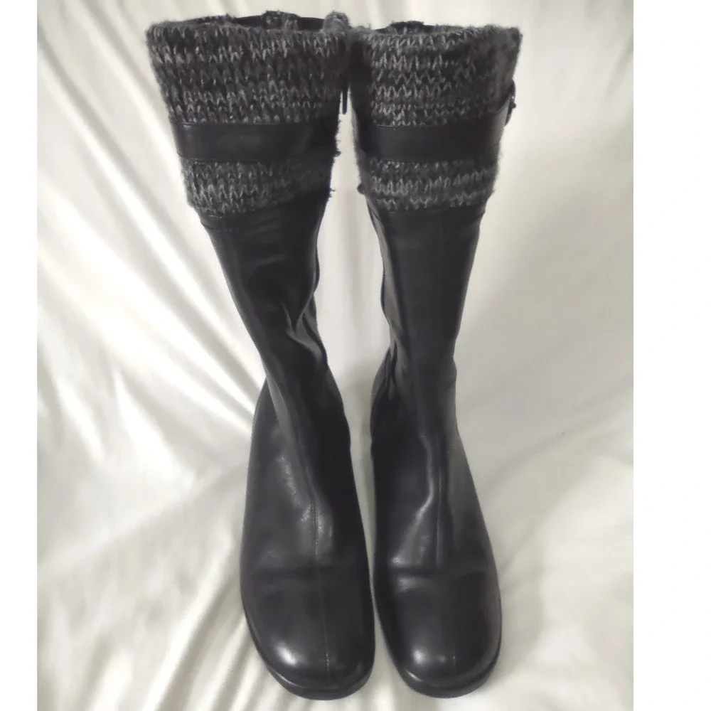 Blondo Canada Aqua Protect Black Leather Knit Cuff Boots Womens 10M‎ B1388-11
